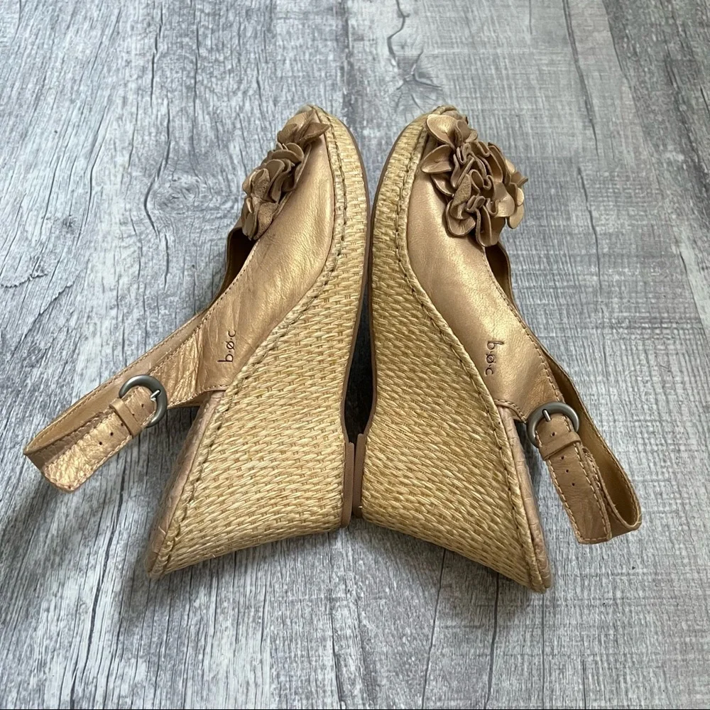 B.o.c Born Concepts Women’s 10 Gold Flower Peep Toe Slingback Cork Wedge Shoes